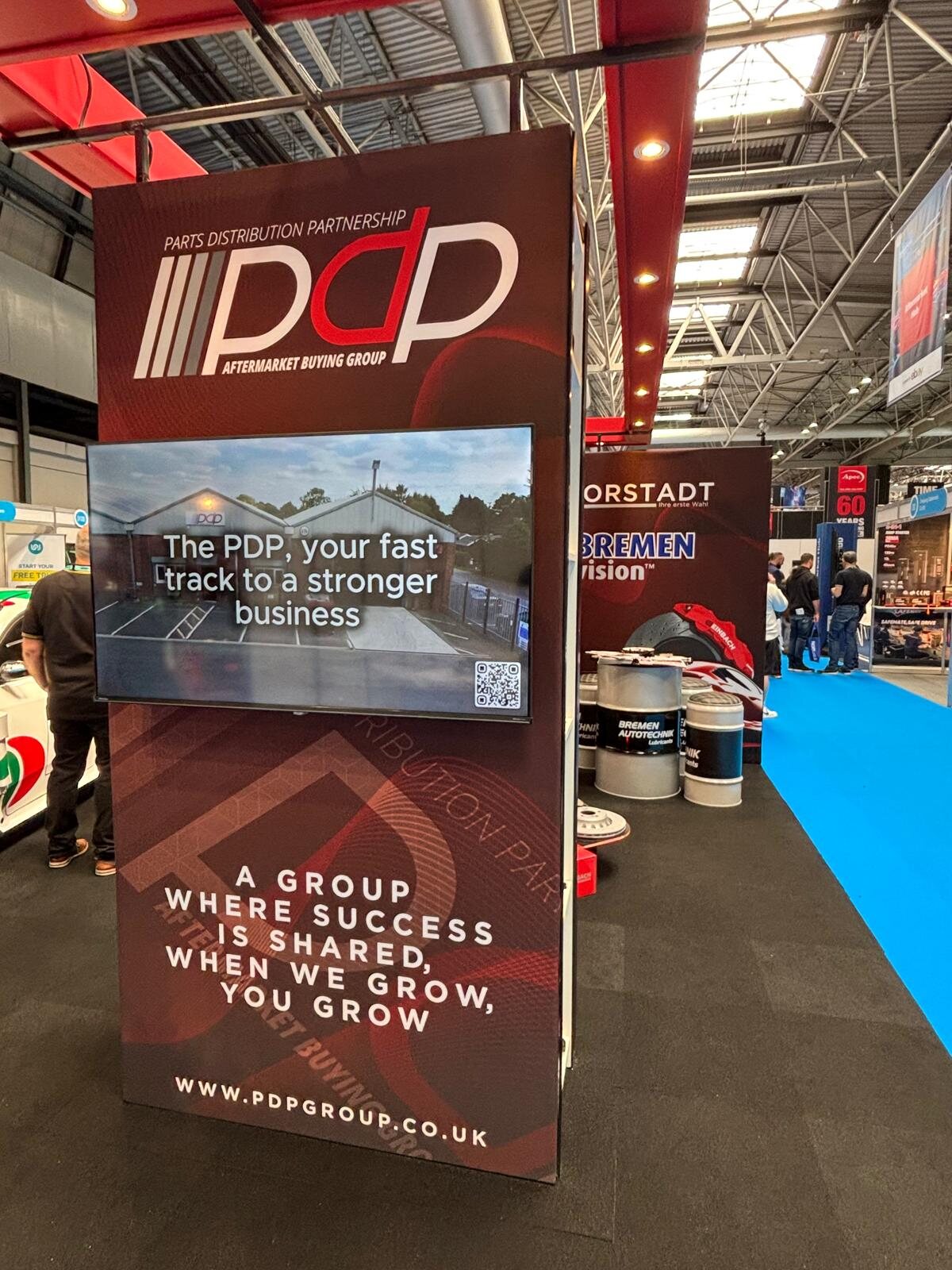 PDP branded screen incorporated into the exhibition stand
